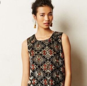 ANTHROPOLOGIE MEADOW RUE Geometric Metallic Velvet Sleeveless Blouse Sz MEDIUM